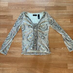 Axcess Paisley Long Sleeve Top - Cream and Brown